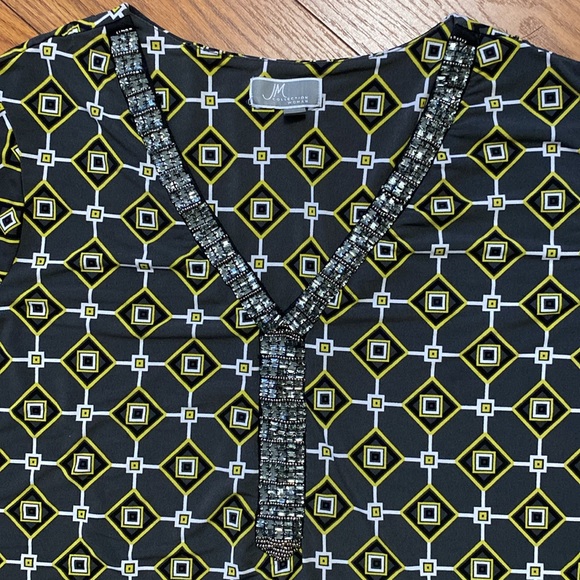 JM Collection woman’s bling front V neck 3/4 sleeve beaded top blouse tunic - Picture 12 of 13